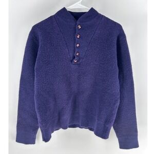 Vintage LL Bean Mens Large Wool Pullover Sweater Purple Henley Made In USA